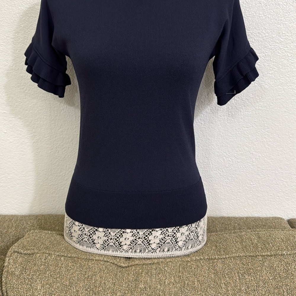 Ann Taylor Blue Fitted Ruffled Blouse - Picture 11 of 12